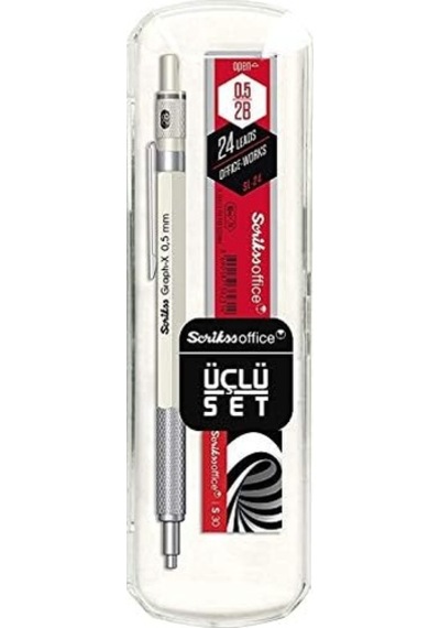 Office Graphx 3'lü Set Mekanik Kurşun Kalem Silgi Min Beyaz 0.5 Mm -