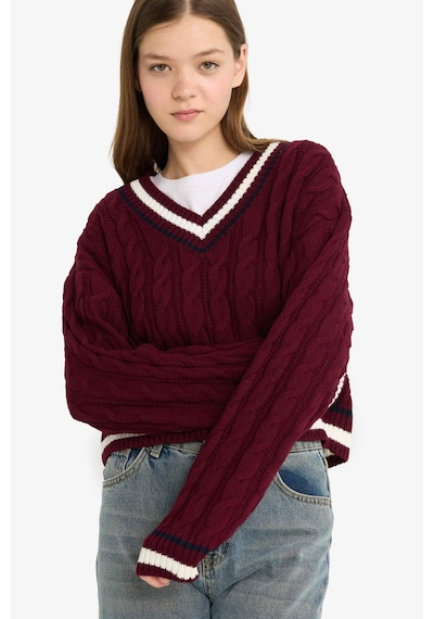 Defacto Coool Regular Fit V Yaka Kazak C7321ax25wnbr456 Bordo