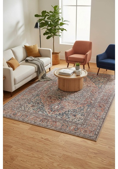 Artloop Blues Vintage Desenli Dokuma Taban Kahverengi Halı Al 436