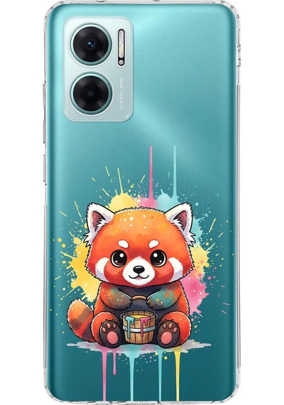 Redmi Note 11e İle Uyumlu Splash Tilki Tasarımlı Şeffaf Silikon Kılıf Şeffaf