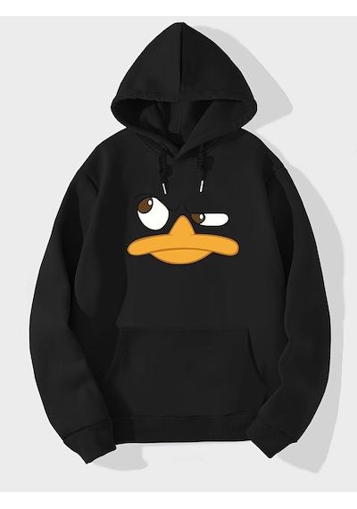 Uyguntarz Unisex Sinirli Duffy Baskılı Oversize Sweatshirt siyah