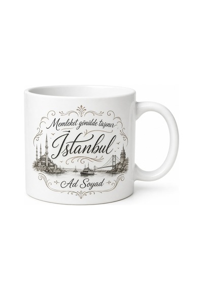El Yazısı Stilinde Memleket Kupası Kişiye Özel Porselen Bardak Hediye Beyaz / Çok Renkli