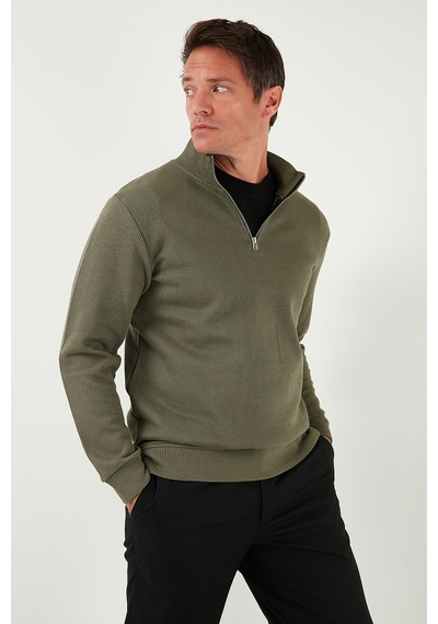 Buratti Pamuklu Relaxed Fit Yarım Fermuarlı Sıfır Yaka Örme Erkek Sweat 5901076 Haki