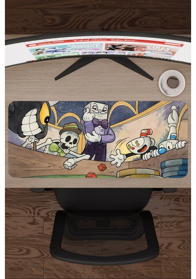 Cuphead Kaymaz Dikişli Kauçuk Oyuncu Mousepad V3 - 70x30 Xl Gaming Mouse Pad Fare Altlığı