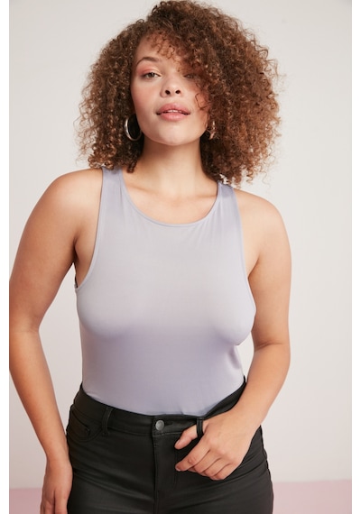 ETHIQUET SHELBY Kadın Vücuda Tamamen Oturan Halter Yaka Sıfır Kol Gri Büyük Beden Body