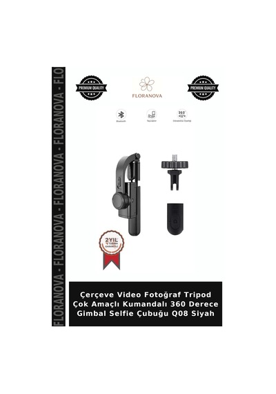 Çerçeve Video Fotoğraf Tripod Çok Amaçlı Kumandalı 360 Derece Gimbal Selfie Çubuğu Q08 Siyah