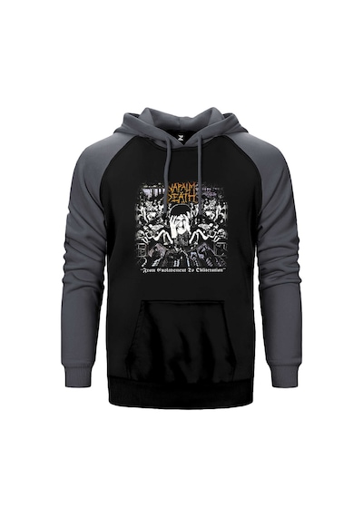 Napalm Death From Enslav Gri Renk Reglan Kol Kapşonlu Sweatshirt Gri