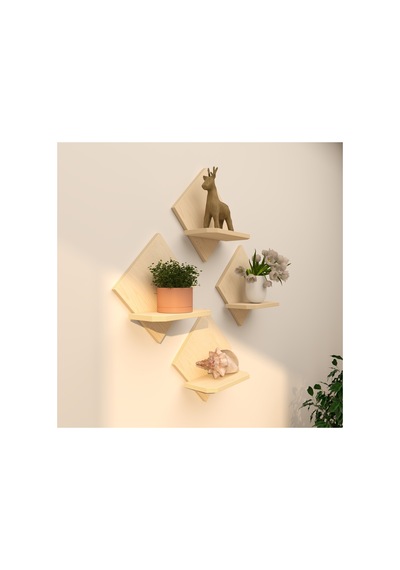 4'lü Raf Çiçeklik Seti 34x34 Cm Duvar Rafı Beyaz Ceviz Doğal Ahşap Siyah Doğal Ahşap