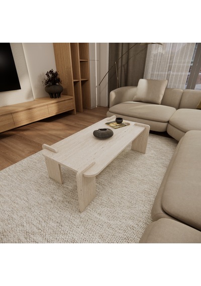 Odaco Fuji Modern Premium Oval Ayaklı %100 Mdflam Salon Orta Sehpa 120x60x40 Cm Traverten