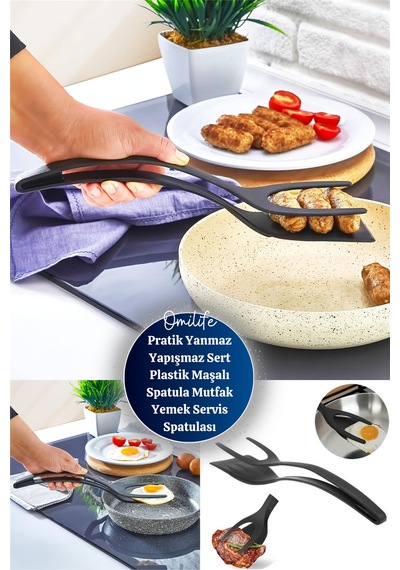 Pratik Yanmaz Yapışmaz Sert Plastik Maşalı Spatula Mutfak Yemek Servis Spatulası Diğer