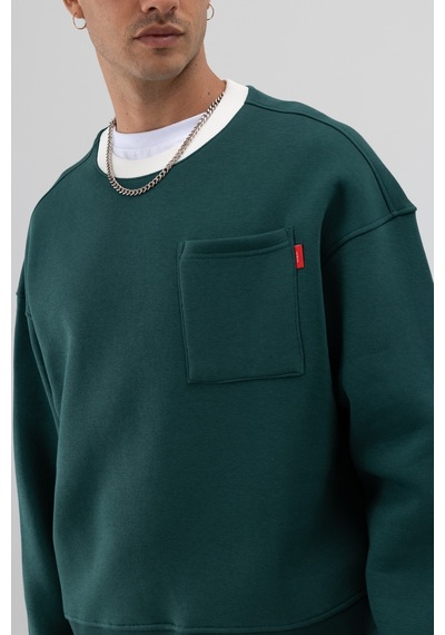 Vamos Bisiklet Yaka Cep Detaylı Oversize Sweatshirt Nefti