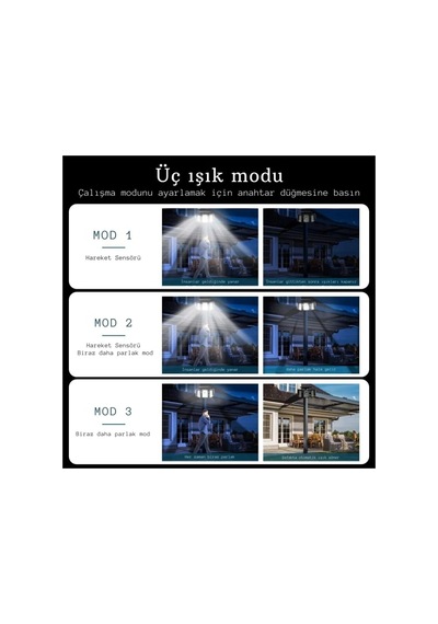 300led Solar Güneş Enerjili Bahçe Duvar Lambası Kumandalı Sensörlü 3 Modlu Geniş Açılı Lamba Diğer
