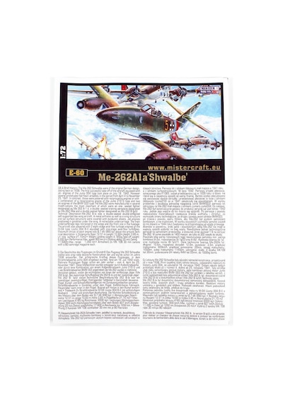 Mistercraft E060 1/72 Me-262-1a Schwalbe Savaş Uçağı Plastik Model Kiti-56321