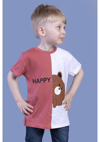 Toontoy Kids Toontoy Erkek Çocuk İki Renkli Ayıcık Baskılı Tişört Nar Çiçeği