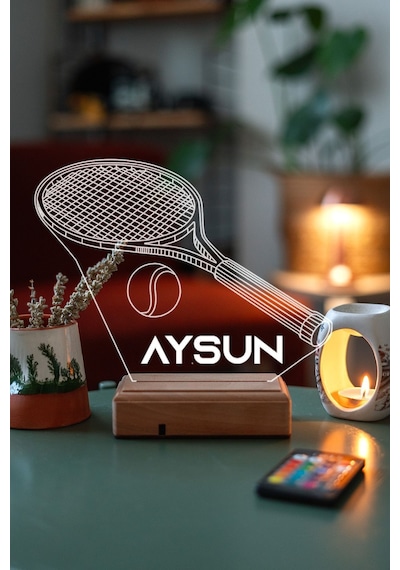 Kişiye Özel 3D Tenis Ve Tenis Topu Masaüstü Hediyelik Led Lamba