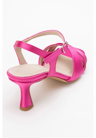 Luvishoes Luvi Shoes Melin Fuşya Saten Çapraz Bantlı Kadın Topuklu Ayakkabı Fuşya Saten
