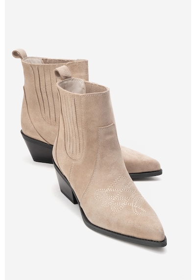 Luvishoes Julıeta Bej Süet Hakiki Deri Kadın Western Bot Bej