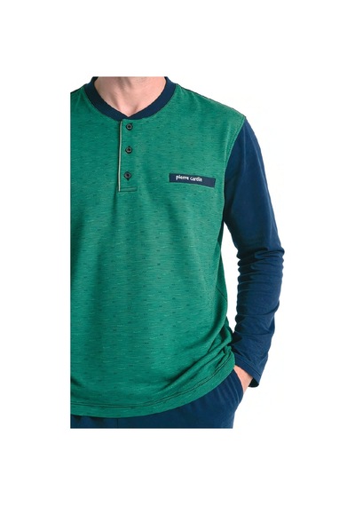 Pierre Cardin 6142 Erkek Uzun Kollu Yakası Düğmeli Jakarlı Pijama Takımı-yeşil Yesil