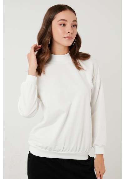 Lela Pamuklu Dik Yaka Basic Örme Bayan Sweat 5863323 Ekru