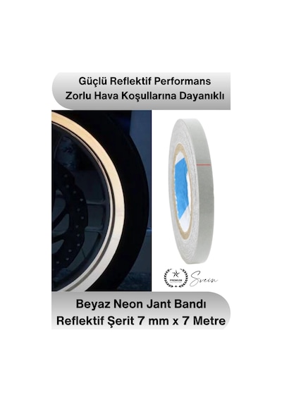Neonbant Beyaz Neon Jant Bandı Reflektif Şerit 7mm 7 Metre Motosiklet Otomobil Bisiklet Jant Çember