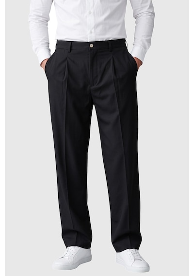 Rizzup Siyah Erkek Rahat Kalıp Tek Pileli Kumaş Pantolon Yanları Lastikli Esnek Smart Casual Pantolon 2600970