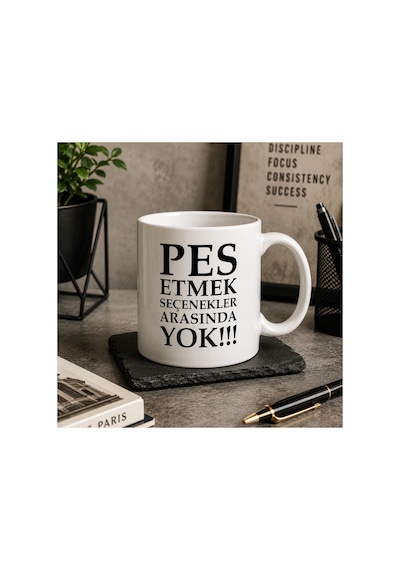 Motivasyon Serisi Pes Etmek Seçenekler Arasında Yok İlham Veren Sözlü Seramik Kupa 300 Ml Beyaz