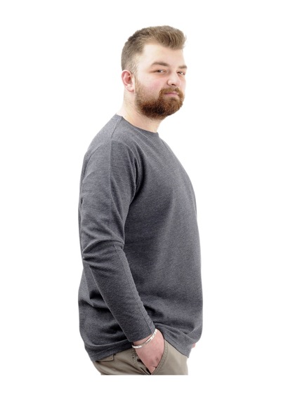 Mode Xl Büyük Beden Erkek Sweatshirt Bisiklet Yaka Uzun Kol Waffle 23460 Antrasit Antrasit