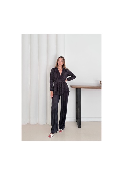 Unika Boutique Antrasit Krovave Pliseli Takım Gümüş