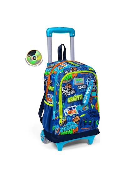 Coral High Kids Saks Grafiti Desenli Üç Bölmeli Çekçekli Okul Sırt Çantası 23967