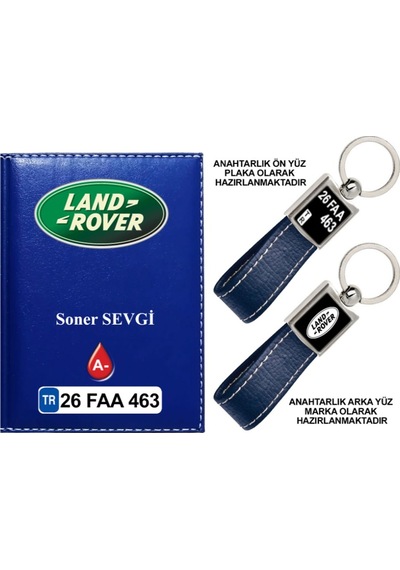 Plakanıza Özel Land Rover Logolu Lacivert Ruhsat Kabı Ve Anahtarlık