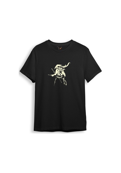 Japon Samuray Streetwear Dragon Ejder Baskılı Şık Tasarımlı %100 Pamuk Regular Fit Siyah T-shirt Siyah