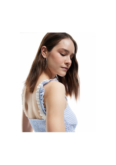 Koton Dantelli Balerin Yaka Gipeli Pötikareli Kolsuz Crop Bluz Mavi Ekose 5sal60164ıw Mavi Ekoseli