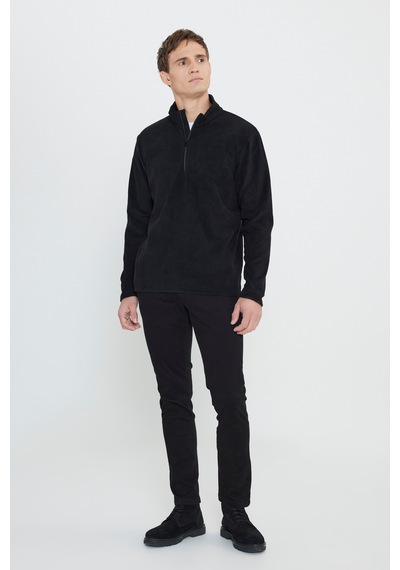 George Henry Anti-pilling Tüylenme Yapmayan Standart Fit Bato Yaka Soğuk Geçirmez Sweatshirt Polar Siyah