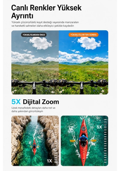 Exenar - Siyah - 5k Aksiyon Kamerası Wi-fi 50mp Çift Ekran Su Geçirmez Kılıflı Vlog Kamerası Eıs Sony Imx386 Sensörlü