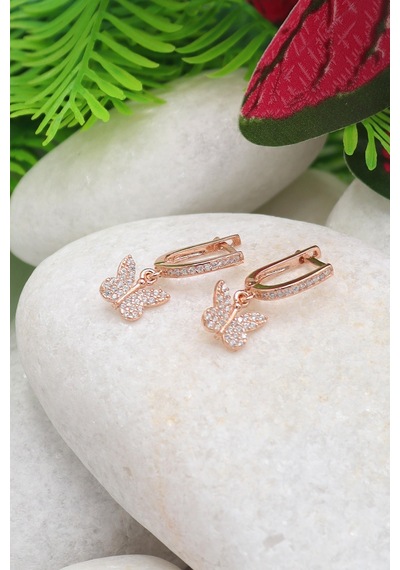 Kelebek Model Zirkon Taşlı Rose Kaplama Bayan Gümüş Küpe 201022764