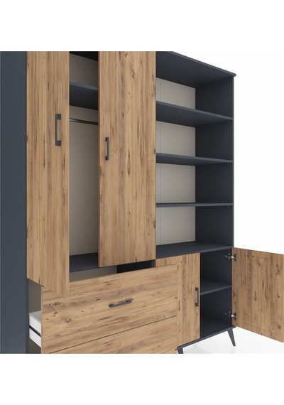 Hyperion Gardrop 7 Raflı 2 Çekmeceli Tek Askılı 176x44x221 Antrasit-çam Çam Hyperion Gardrop 7 Raflı 2 Çekmeceli Tek Askılı 176x44x221 Antrasit-çam Çam