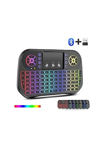 Zk-08 Rgb Işıklı Mini Kablosuz Klavye Touchpad Bluetooth Ve 2.4g Smart Tv Kumandası Aklby-bsva58