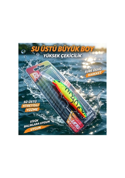 Büyük Boy Su Üstü Balık Yemi Canlı Balık Görünümlü Renkli 3 Üçlü Kancalı Yüksek Aksiyonlu