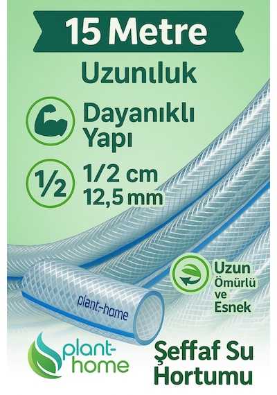 Şeffaf Su Hortumu 15 Metre 1/2 İnç 3 Katlı Pvc Bahçe Sulama Hortum