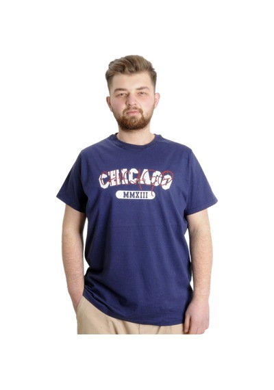 Mode Xl Büyük Beden Erkek T-Shirt Chıcago 23105 Indigo 001