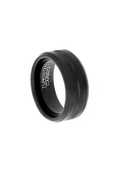 Erkek Siyah Renk Çentik Model Tungsten Yüzük Siyah