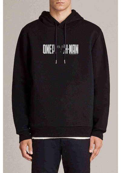 One Punch Man Logo Baskılı Siyah Erkek Kapşonlu Sweatshirt