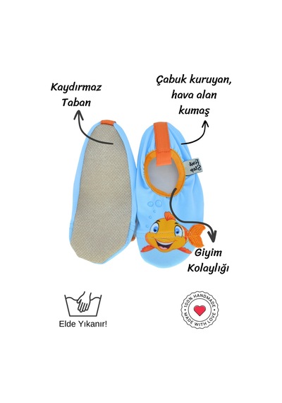 3 Boyutlu Turuncu Balık Erkek Çocuk Kaydırmaz Taban Havuz Ve Deniz Patiği-f-9010 Mavi