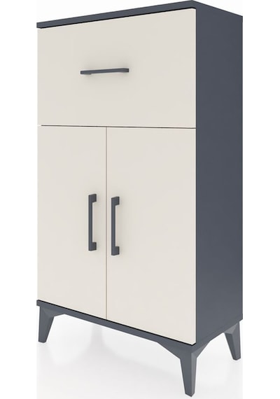 Arges Komodin Tek Raflı Tek Çekmeceli 2 Kapaklı 60x30x106 Antrasit-aytaşı Antrasit