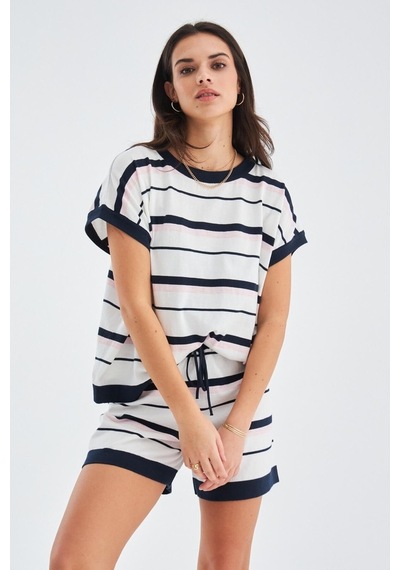 Peraluna Marıne Blouse & Shorts %100 Pamuk Yazlık Kadın Triko Şor Lacivert