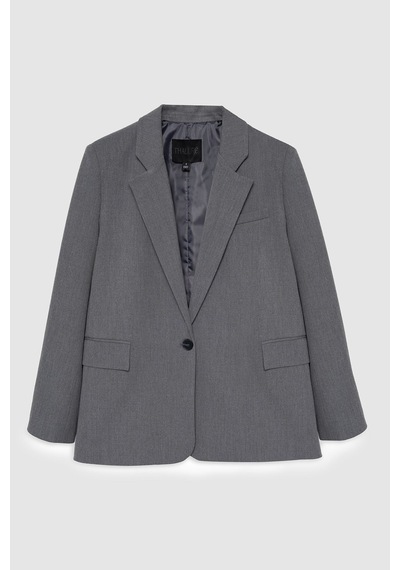 Thalure Kadın Antrasit Tek Düğmeli Oversize Blazer