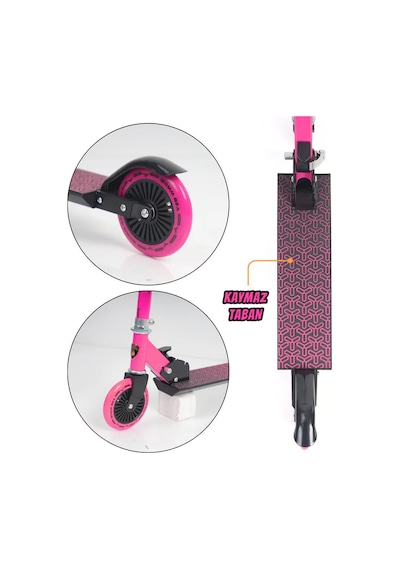 Lamborgini L6-120 Katlanabilir 2 Tekerlekli Çocuk Scooter 50kg Kapasite 3+ Yaş Pembe