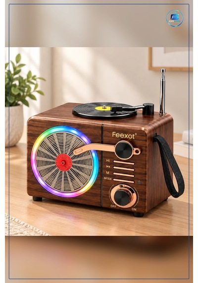 Işıklı Retro Bluetooth Fm Radyo Hoparlör Usb Tf Kart Şarjlı Taşın