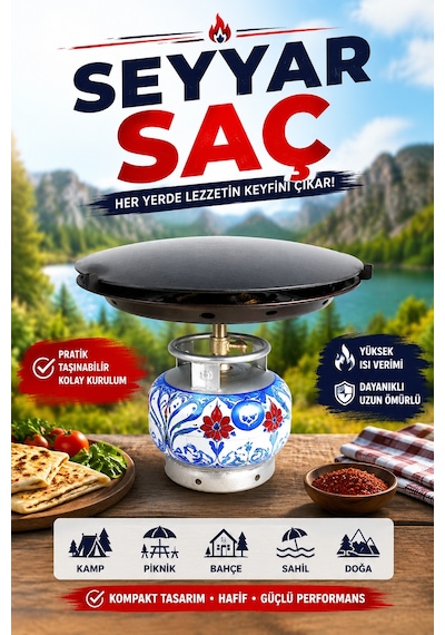 Gülsan Çift Fonksiyonlu Kavurma Sacı Gözleme Sacı 45 Cm Seyyar Sac Kırmızı