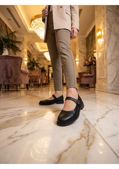 Nesilshoes Nesil Shoes Süha 250 Siyah Tokalı Balerin Kadın Babet
